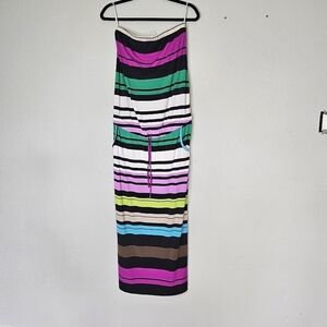 Jules & Jim Maternity Maxi Stripe Colorful Loungewear Dress Pockets Size S Small
